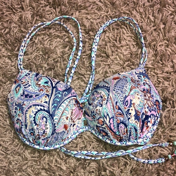 Victoria’s Secret Paisley Push Up Bikini Top size 32D Racerback colorful bikini - Picture 1 of 7